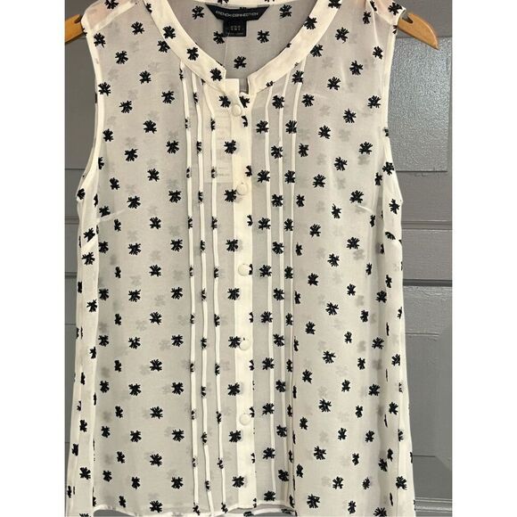 French Connection White Sleeveless Sheer Button Down Mandarin Collar Blouse Sz 6 - Picture 2 of 5